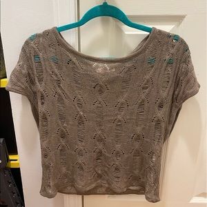Gorgeous taupe crochet like top. Extremely soft and stunning! Size S.